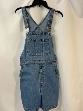 GAP Light Wash Denim Short Overalls with Crisscross Back